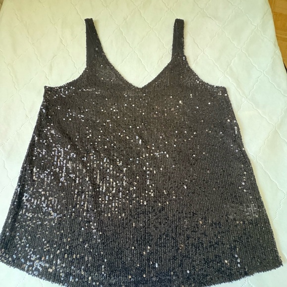 Tops - Sequin Embellished Black Tank Top